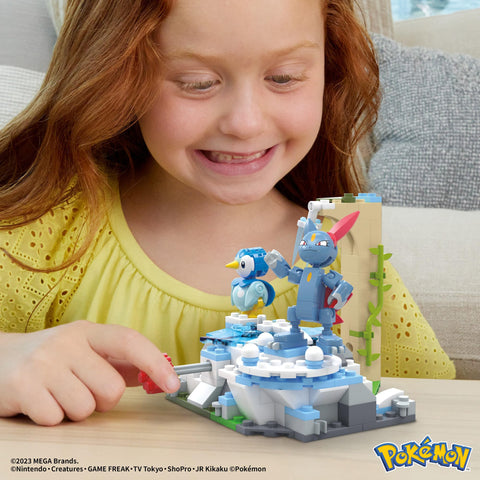 Mega Pokemon HKT20 Adventure World, Piplup and Sneasel’s Snow Day Building Block Set [Number of Block Pieces: 183 Pieces] [7 Years Old and Up]