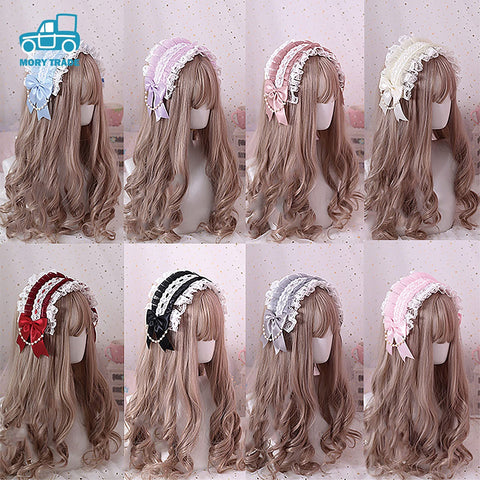 morytrade Women's Headband Head Dress Hair Ornament Cosplay Ribbon Gothic Lolita Lace (Navy Blue)