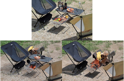 Captain Stag Barbecue Stove, Grill, Bonfire Stand, V-Shape, Smart Grill, Stainless Steel, Comes with Storage Bag