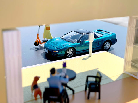 TOMYTEC Geo-Colle 64 1/64# Car Snap 21a Cafe Terrace ABS Plastic PVC Doll Accessories (Painted and Partially Assembled) + Diecast Mini Car Set