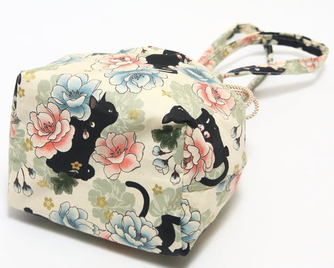 Hasegawa Cat Pattern with Handle, Drawstring Bag, Made in Japan