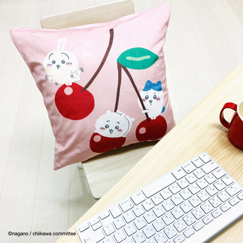 MORIPiLO ちいかわ クッションカバー (ハチワレ うさぎ さくらんぼ ピンク) 45x45cm グッズ 可愛い 柔らかめ 背もたれクッション カバー おしゃれ なんか小さくてかわいいやつ キャラクター まくらのモリシタ