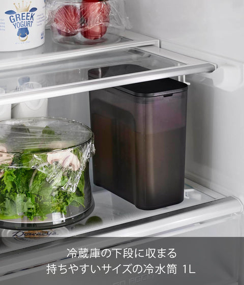 Yamazaki 1691 Shelvable Cold Water Bottle, 0.3 fl oz (1 L), Black, W3.2 x D6.6 x H6.3 inches (8.2 x 16.7 x 16 cm), Tower Dishwasher Safe, Heat Resistant, Includes Tea Strainer, Easy to Hold and Clean