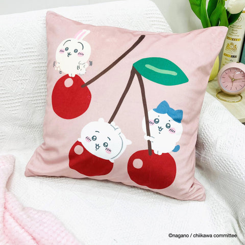 MORIPiLO ちいかわ クッションカバー (ハチワレ うさぎ さくらんぼ ピンク) 45x45cm グッズ 可愛い 柔らかめ 背もたれクッション カバー おしゃれ なんか小さくてかわいいやつ キャラクター まくらのモリシタ