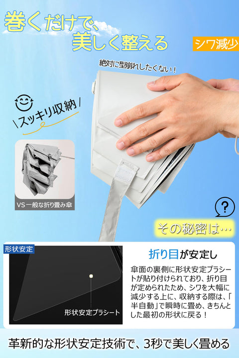 Samlyru 【3秒輕鬆折疊】形狀記憶 遮陽傘 輕量 防紫外線 100%遮光 折疊傘 自動開合 小巧 隔熱 晴雨兩用 防曬 防紫外線 防風 攜帶方便 母親節 禮物