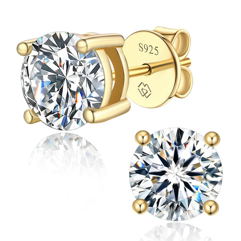 MomentWish Moissanite Earrings, Women's, Men's, 925 Silver, Hypoallergenic Stud Earrings, 0.6 - 4 Carats, Artificial Diamond, D Color, VVS1, Popular Anniversary, Gift, 4/5/6.5/7.5/8 mm