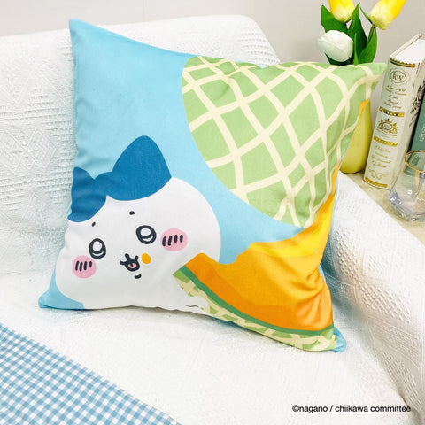 MORIPiLO ちいかわ クッションカバー (ハチワレ メロン グリーン) 45x45cm グッズ 可愛い 柔らかめ 背もたれクッション カバー おしゃれ なんか小さくてかわいいやつ キャラクター まくらのモリシタ