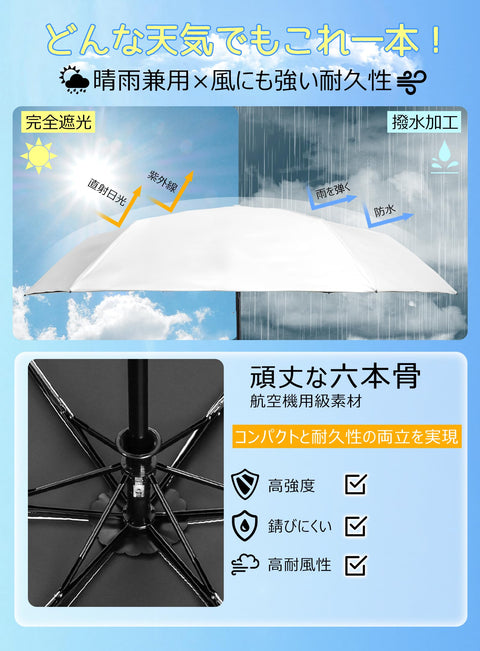Samlyru 【3秒輕鬆折疊】形狀記憶 遮陽傘 輕量 防紫外線 100%遮光 折疊傘 自動開合 小巧 隔熱 晴雨兩用 防曬 防紫外線 防風 攜帶方便 母親節 禮物