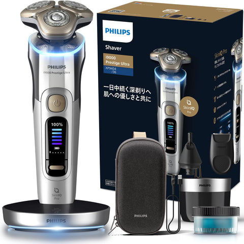 【Gentle on skin】Philips Electric Shaver i9000 Prestige Ultra Model with Cleaning Station, Electric Razor for Men (72 blades, rotary) Chrome XP9404/36【Amazon.co.jp exclusive】