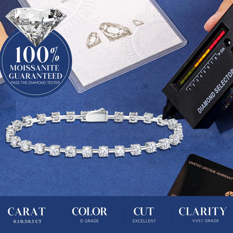 FANCIME Moissanite Women's Tennis Bracelet, Width 0.16 inch (3 mm), 0.2 inch (4 mm), 0.2 inch (5 mm), Tennis Bracelet, Sterling Silver, Gold Color, Silver, Reward, Christmas, Birthday, Anniversary