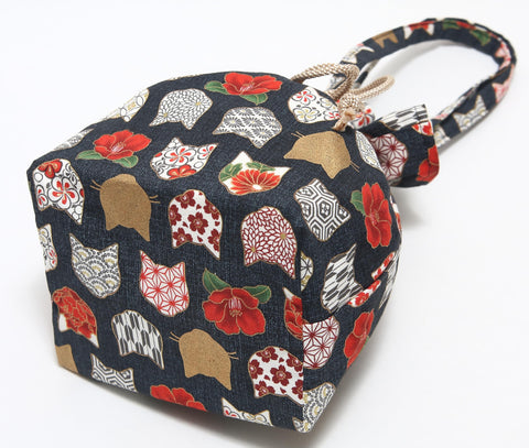 Hasegawa Cat Pattern with Handle, Drawstring Bag, Made in Japan