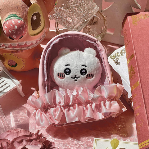 YOKUMA ぬいぐるみ 収納 ぬいぐるみポーチ ぬいポーチ 推し活 ポーチ 推し活バッグ 推し活グッズ 痛バ ミニ 人形入れ 痛バッグ 小さめ クリアポーチ 透明ポーチ クリアバッグ 持ち運び (ピンク)