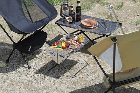 Captain Stag Barbecue Stove, Grill, Bonfire Stand, V-Shape, Smart Grill, Stainless Steel, Comes with Storage Bag