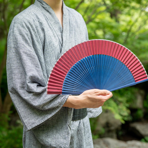 Keisendo Fan, Silk, Bamboo, Simple, Plain, Durable, with Bag Case, Unisex, for Men and Women, Japanese Style
