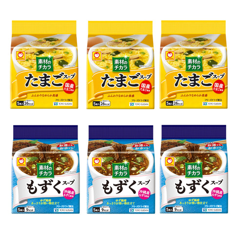 【セット商品】マルちゃん 素材の力 たまご&沖縄もずく 2種アソート(たまごスープ 3個 沖縄もずくスープ3個)