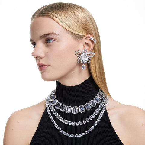 Swarovski Millenia Clip Earrings, Rhodium Plated, Zirconia, Crystal