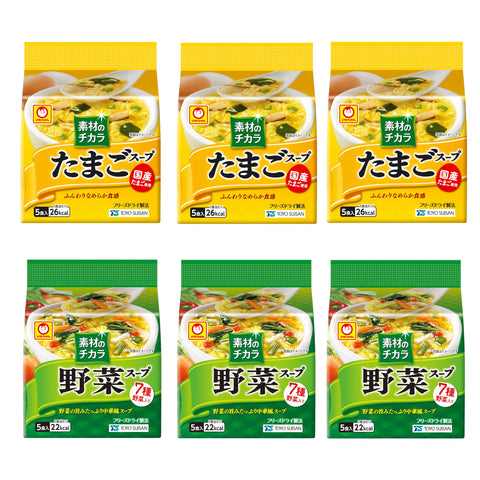 東洋水產 【套裝商品】Maruchan 材質的力量 雞蛋&蔬菜 2種混裝(雞蛋湯3個 蔬菜湯3個)
