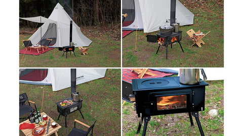 キャプテンスタッグ(CAPTAIN STAG) ストーブ BBQ KAMADO かまど 煙突 ガラス窓付 角型ストーブ 収納バッグ付き UG-75/UG-2031/UG-2032