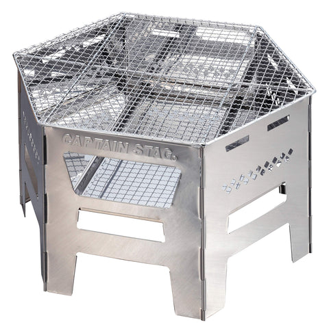 Captain Stag UG-73 UG-73 Barbecue Stove, Bonfire Stand, Dutch Oven, Boiling Cooker, 4-in-1 Hexa Stainless Steel, Camado Grill, Includes Extra Opening, Gotoku, Bag, Assembled Size (W x D x H): Approx.