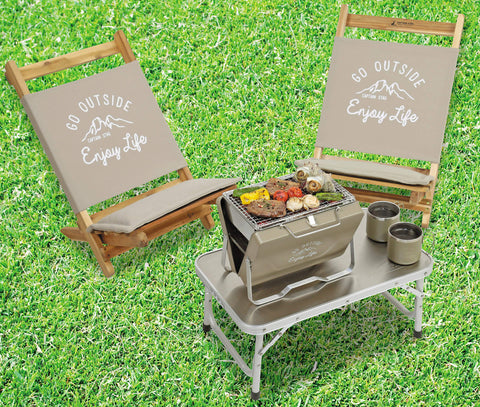 Captain Stag UG-66/UG-2041 Barbecue Stove, Grill, V-Shaped, Tabletop Grill, Khaki, Monte