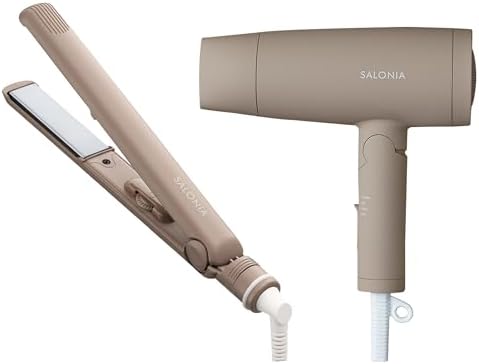 SALONIA Starter Set Hair Dryer and Hair Iron, 24mm, Beige