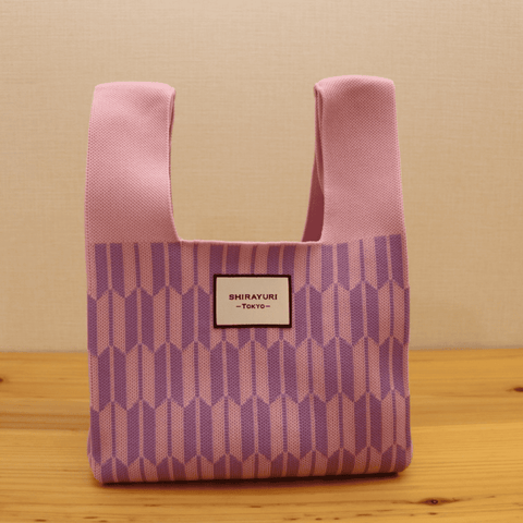 紋様ニットバッグ 矢絣 ピンク色